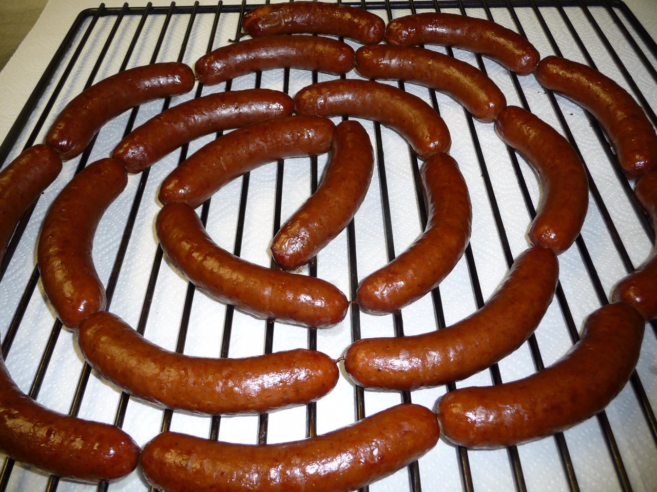 Sausages After Being Cooked on a Tray
